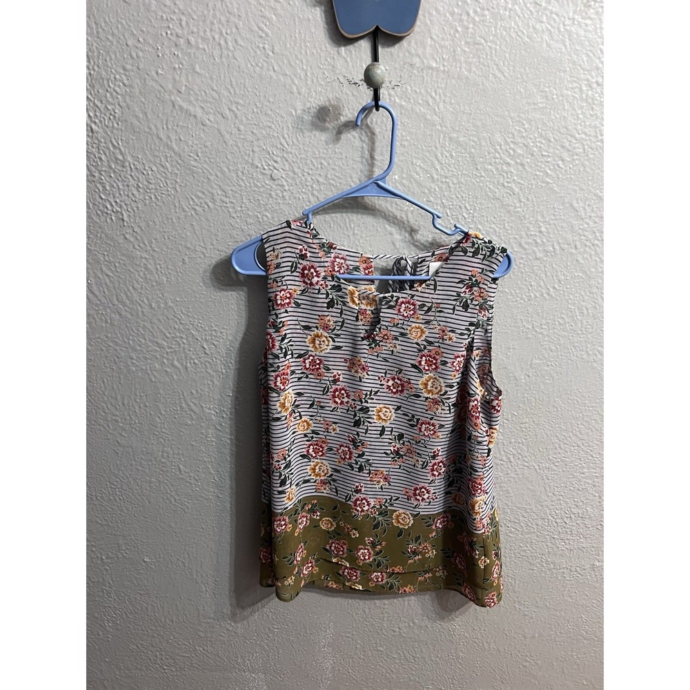 Cabi Sleeveless Women Striped Floral Pullover Size Medium